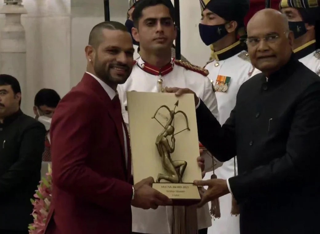 Shikhar Dhawan honoured with Arjuna Award by President Ram Nath Kovind